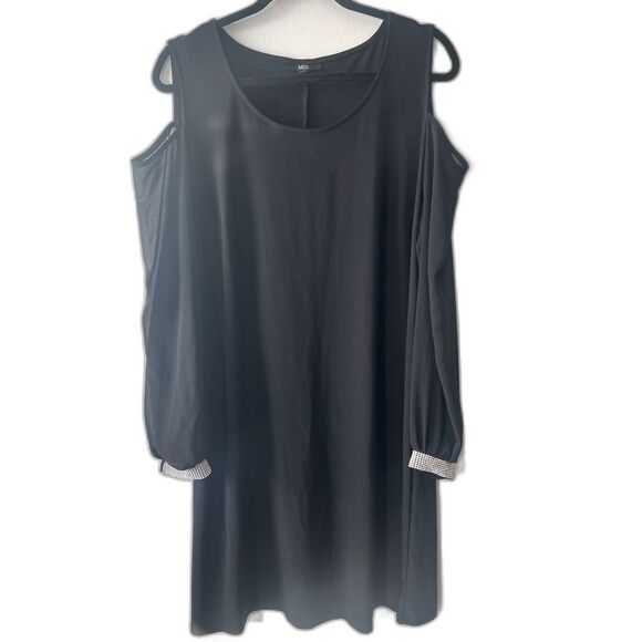 MSK BLK women’s Cut-Out Shoulders, Rhinestone Cuff, sheer sleeve Dress; Size 16 - Picture 1 of 9